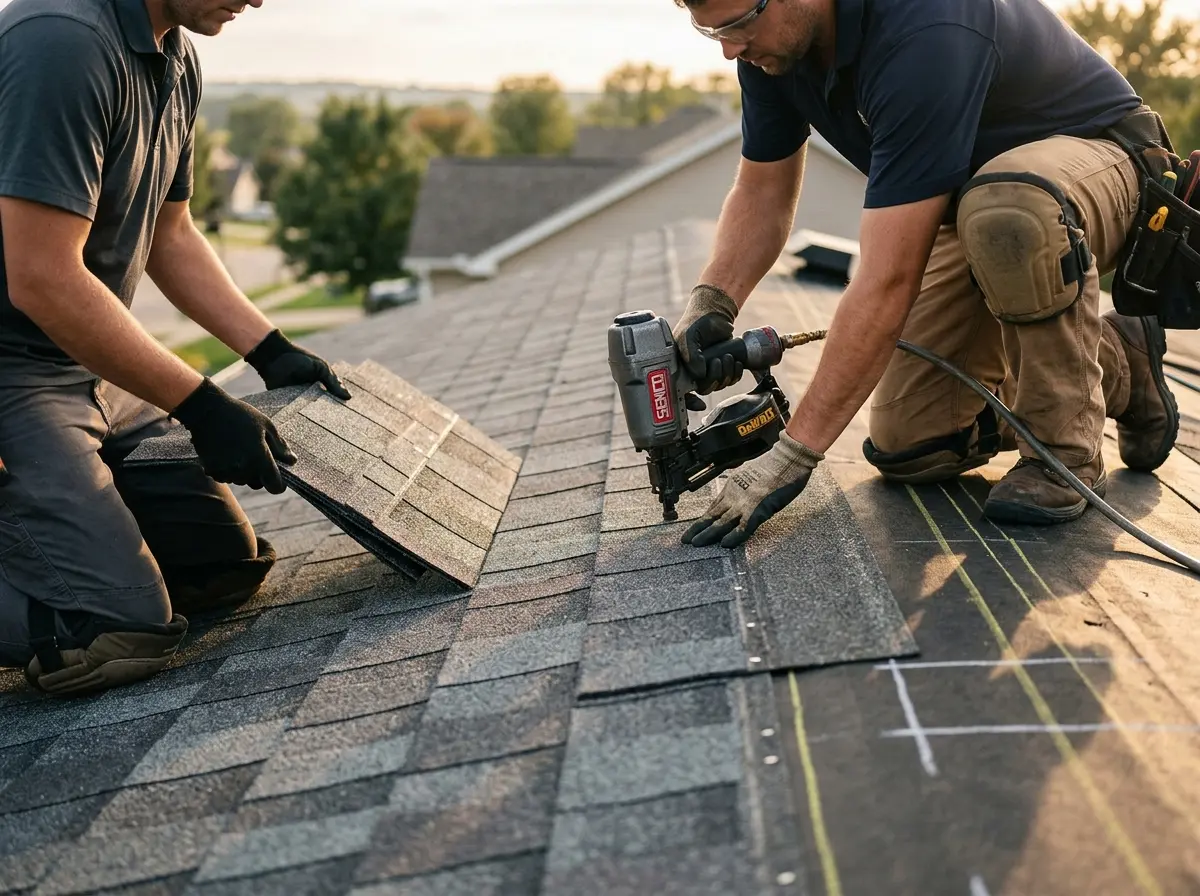 Professional roofer working on a residential roof in McCandless